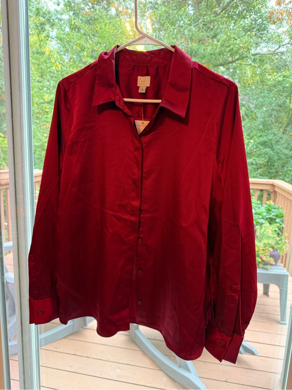 A New Day Button-Up Silk Shirt in Deep Red
